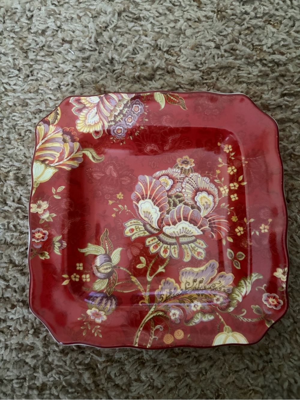 222 Fifth Red Floral Square Serving Plate “Gabrielle Red”